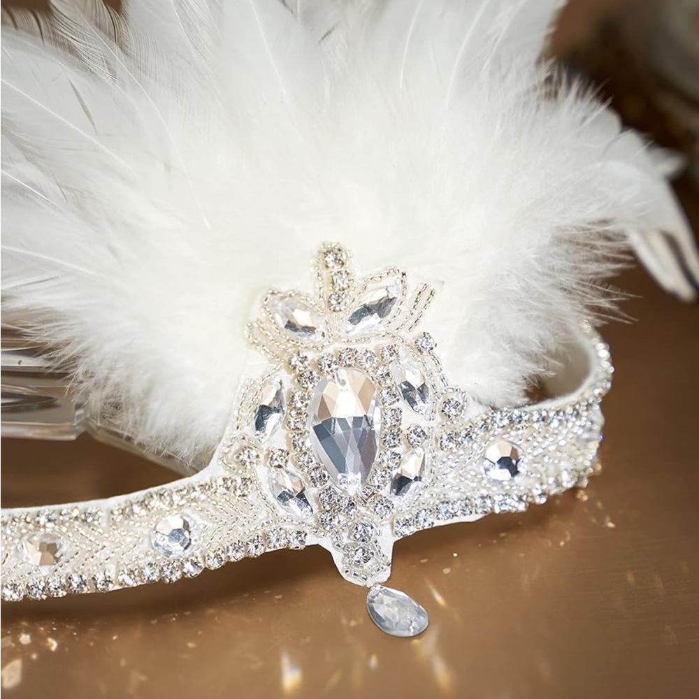 Elegant White Feather and Crystal Headband